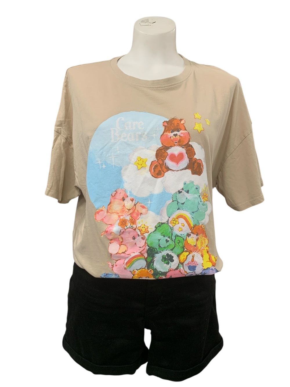 Care Bears Beige Graphic Tee with Multicolor Bears Size L